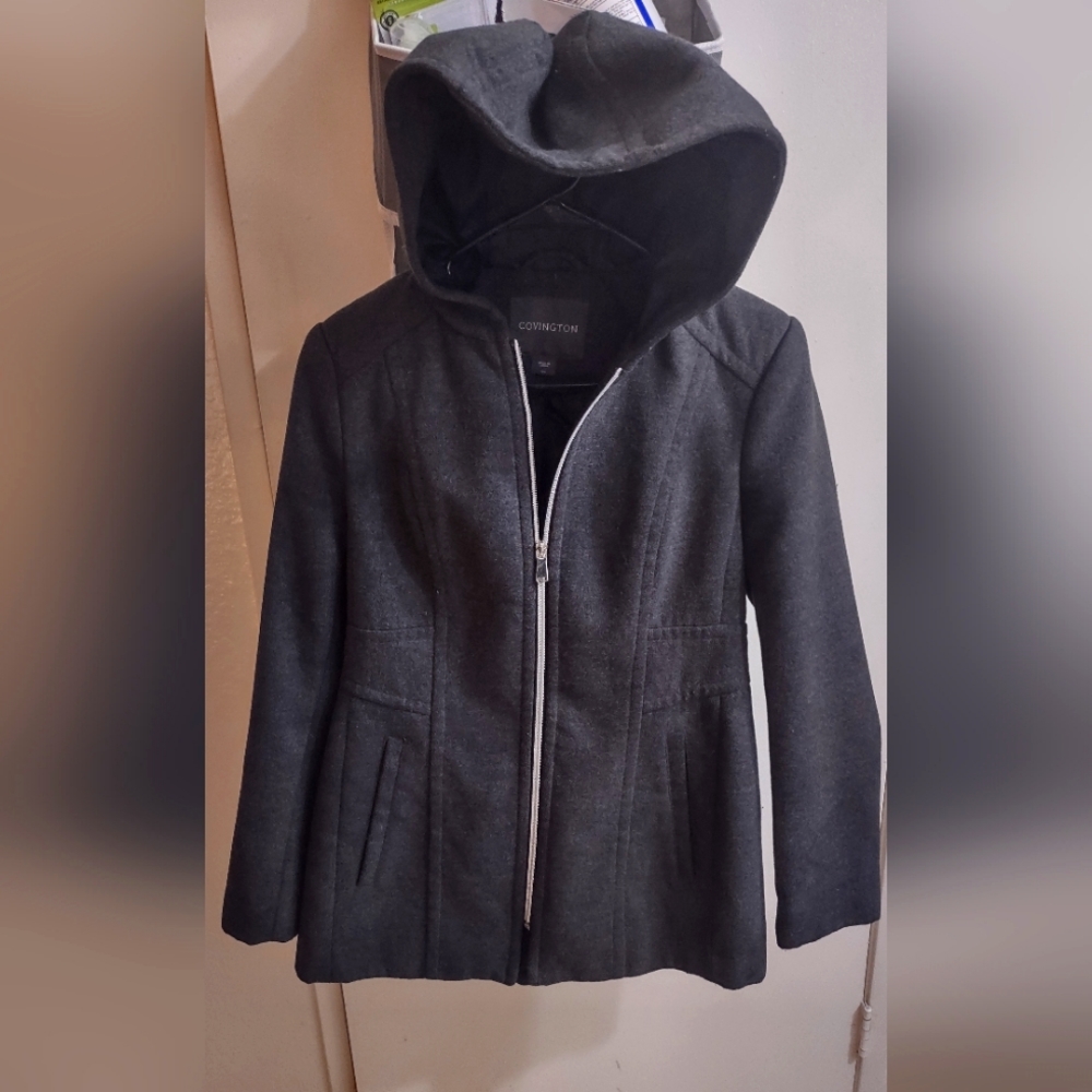 Gray winter or fall zip up hooded  jacket